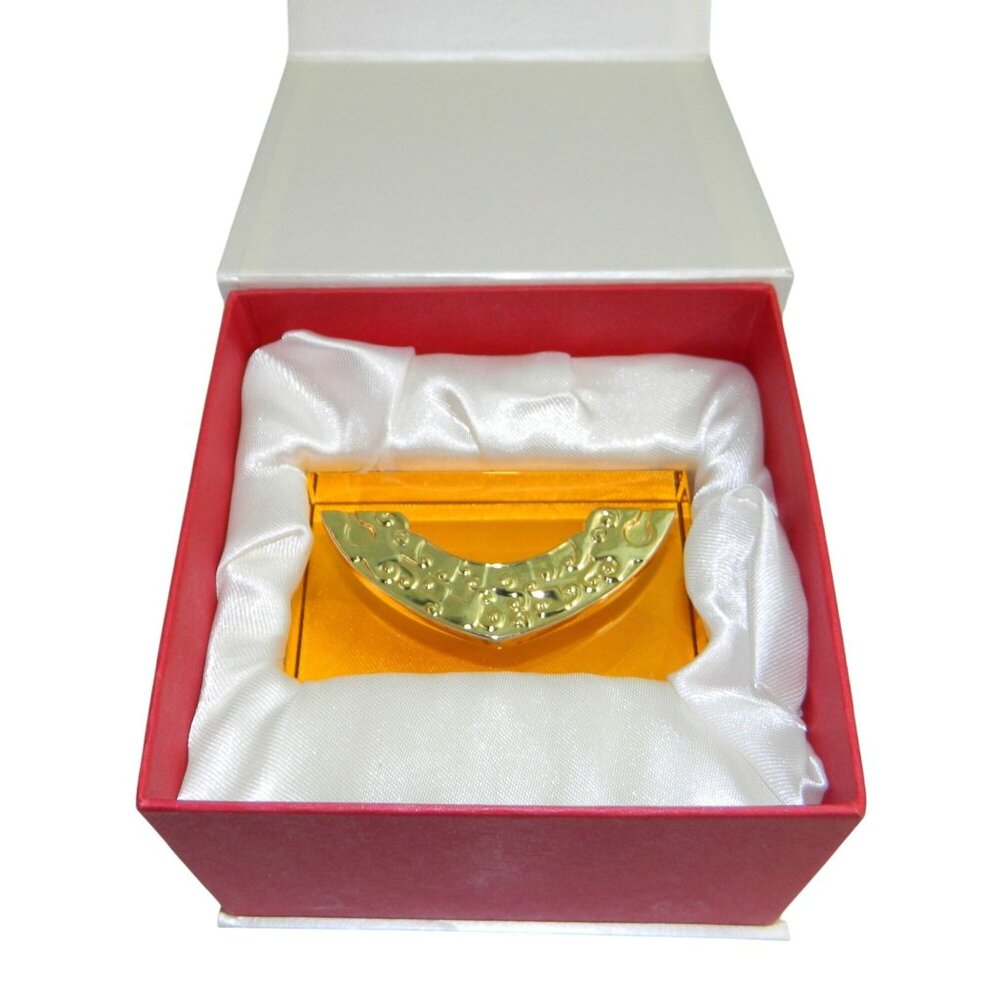 Tittot Business Name Card Holder Crystal Glass Bright Yellow Aura Gold Emblem